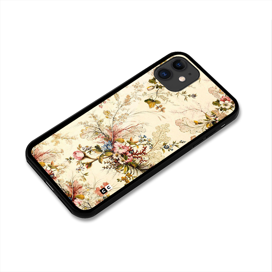 Beige Floral Glass Back Case for iPhone 11