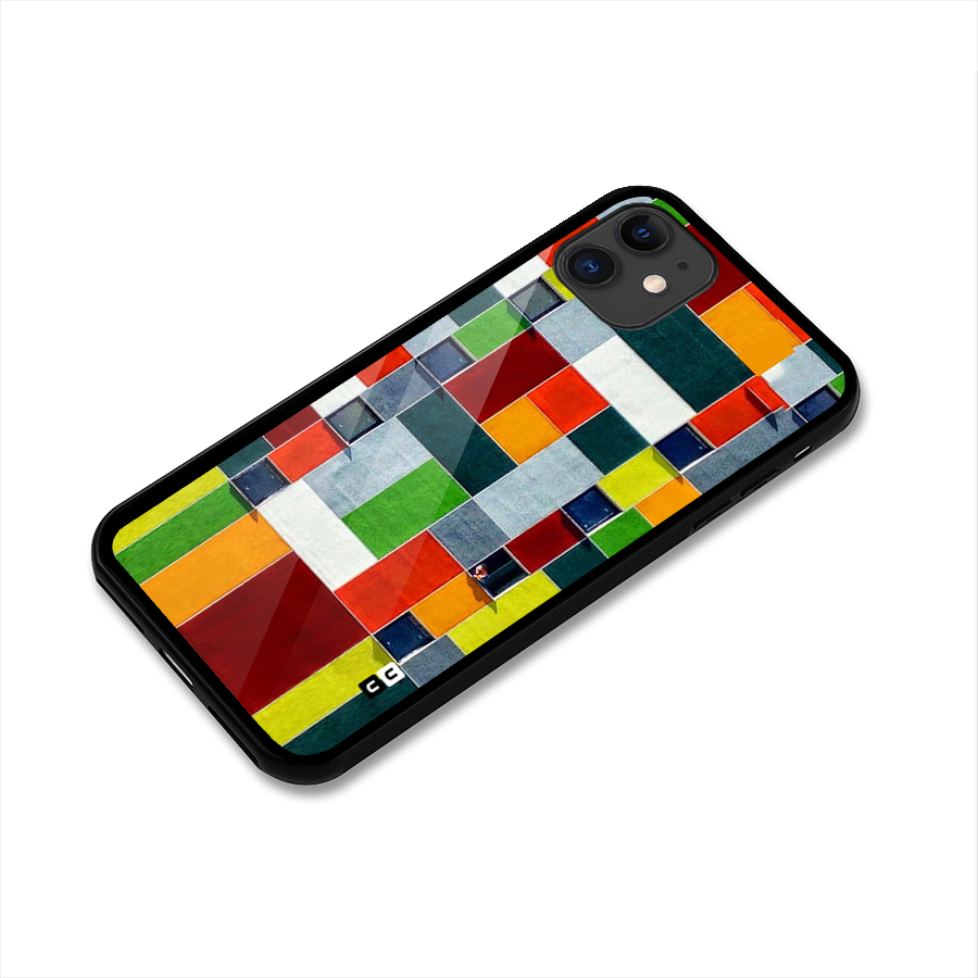 Block Color Design Glass Back Case for iPhone 11