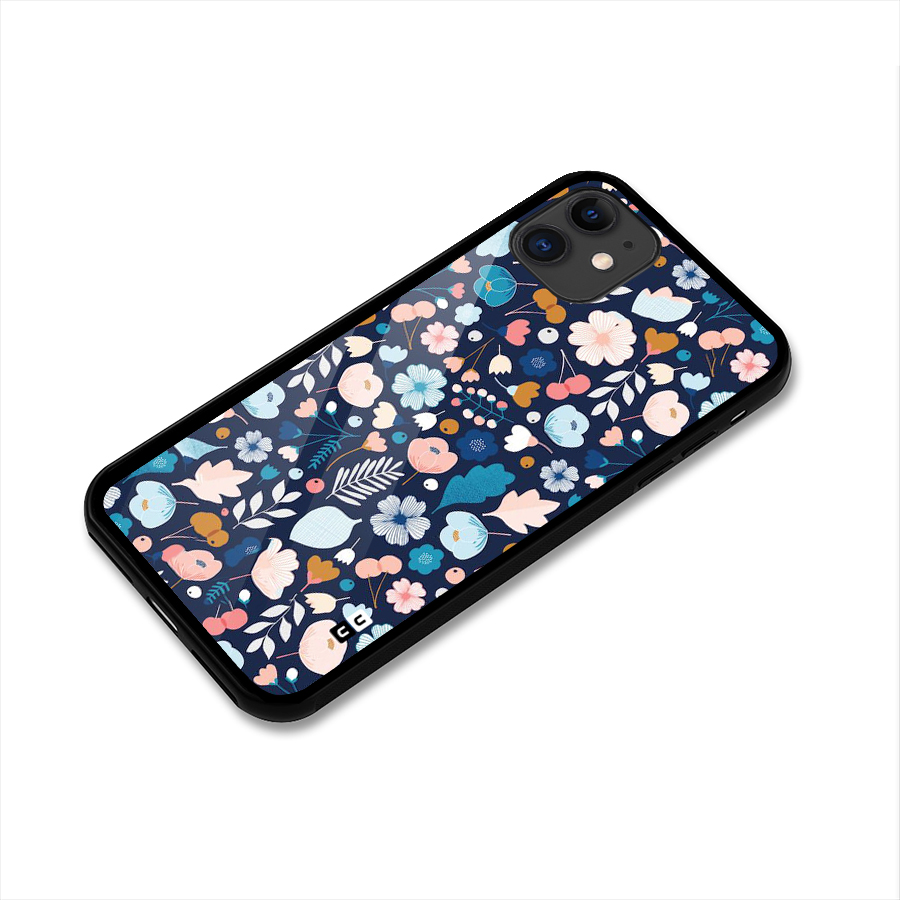 Blue Floral Glass Back Case for iPhone 11
