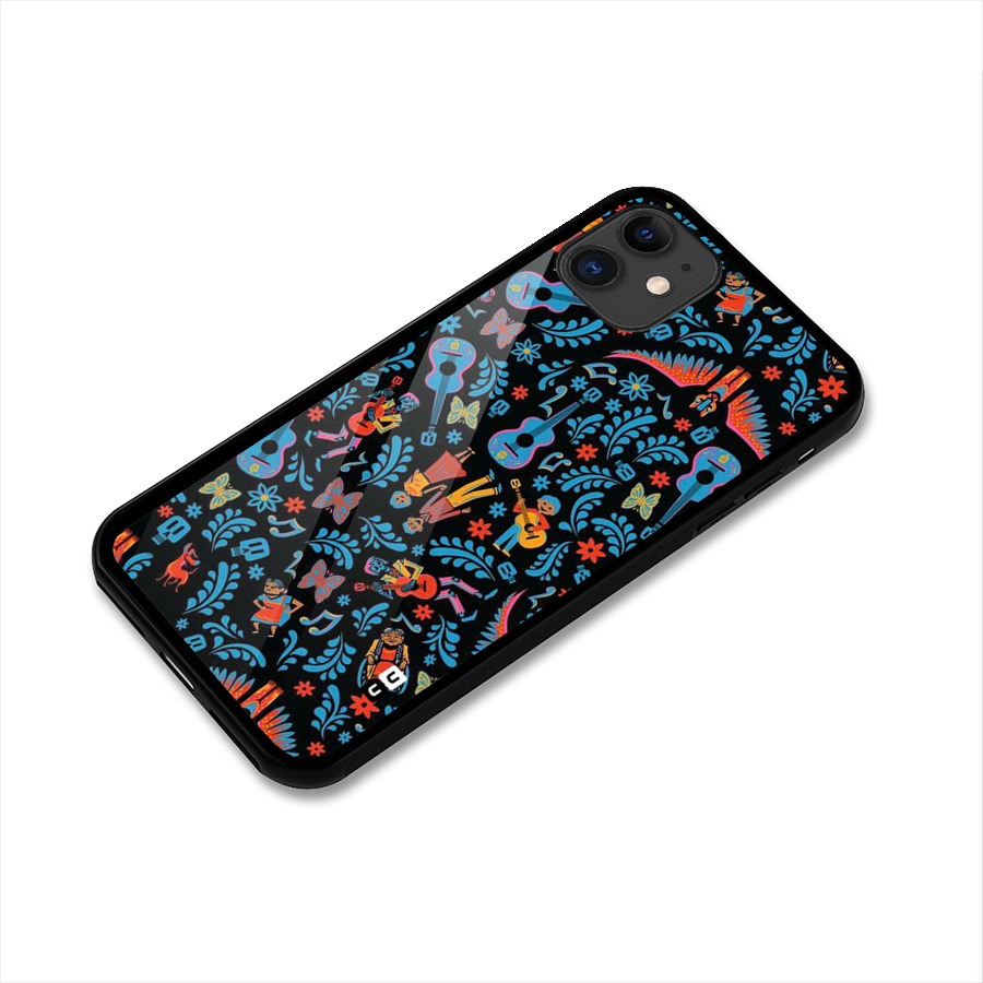 Blue Guitar Pattern Glass Back Case for iPhone 11