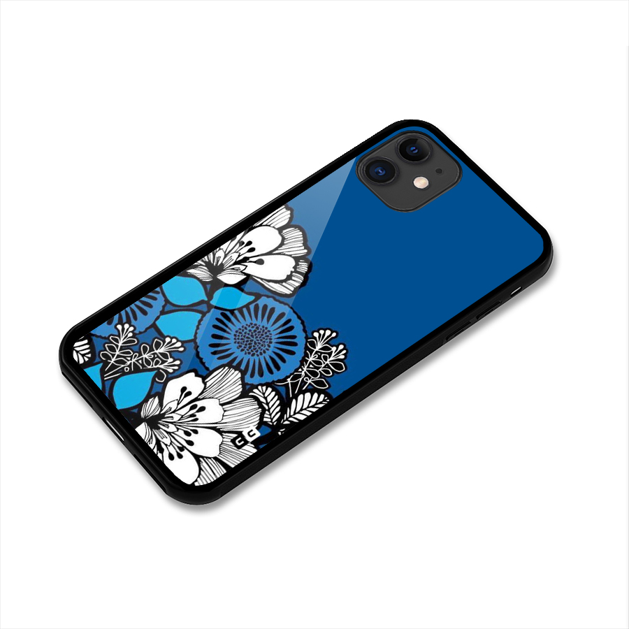 Blue White Flowers Glass Back Case for iPhone 11