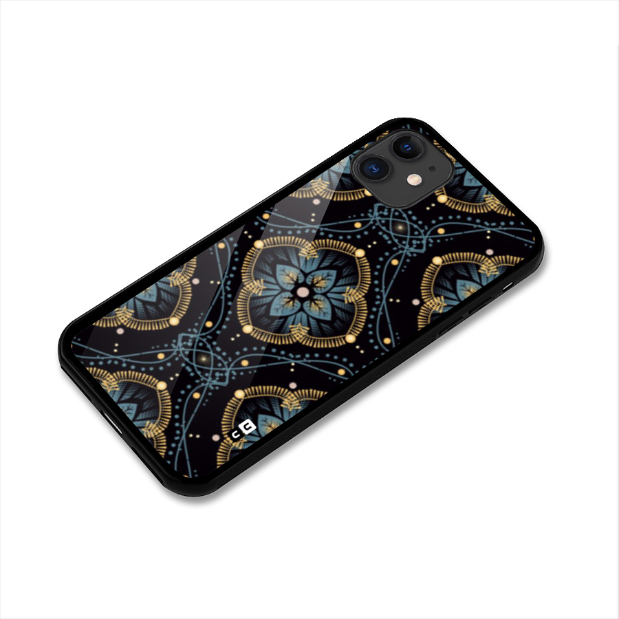 Blue With Black Flower Glass Back Case for iPhone 11
