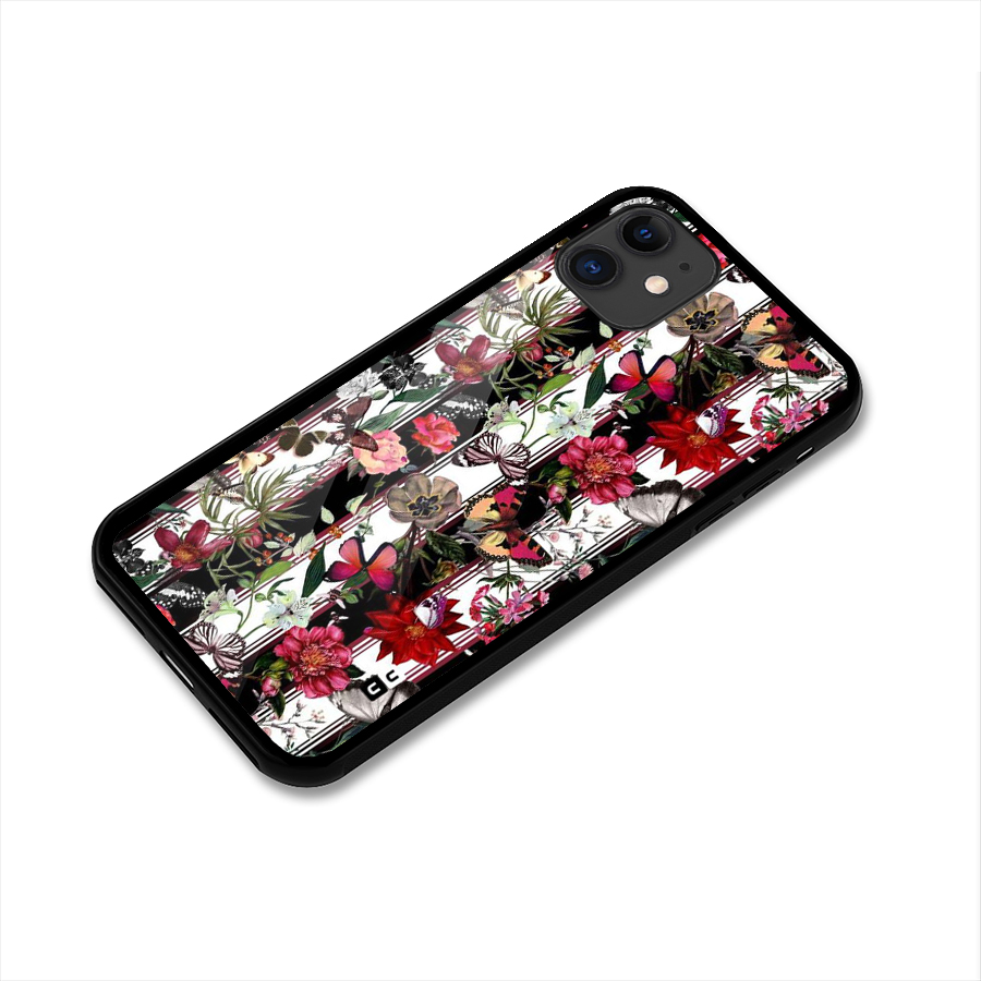 Butterfly Flowers Glass Back Case for iPhone 11