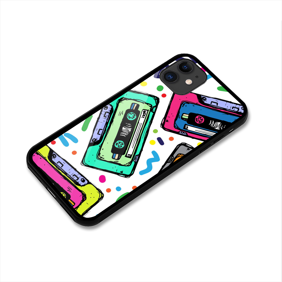 Cassette Pattern Glass Back Case for iPhone 11