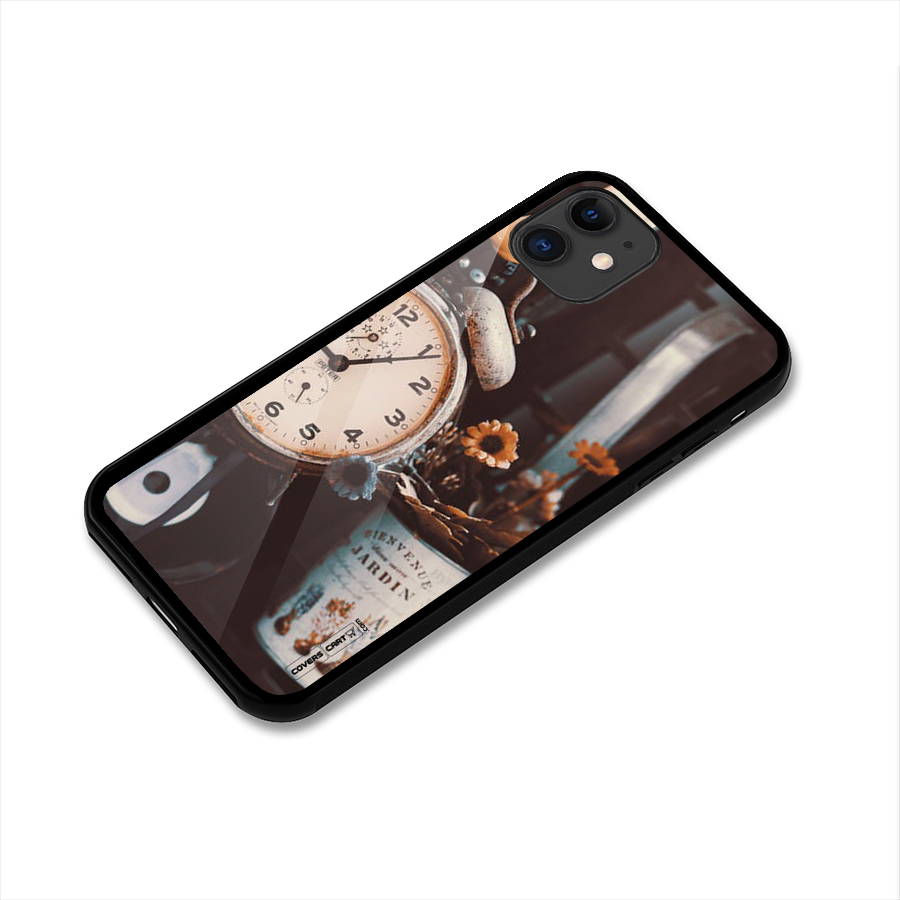 Clock And Flowers Glass Back Case for iPhone 11