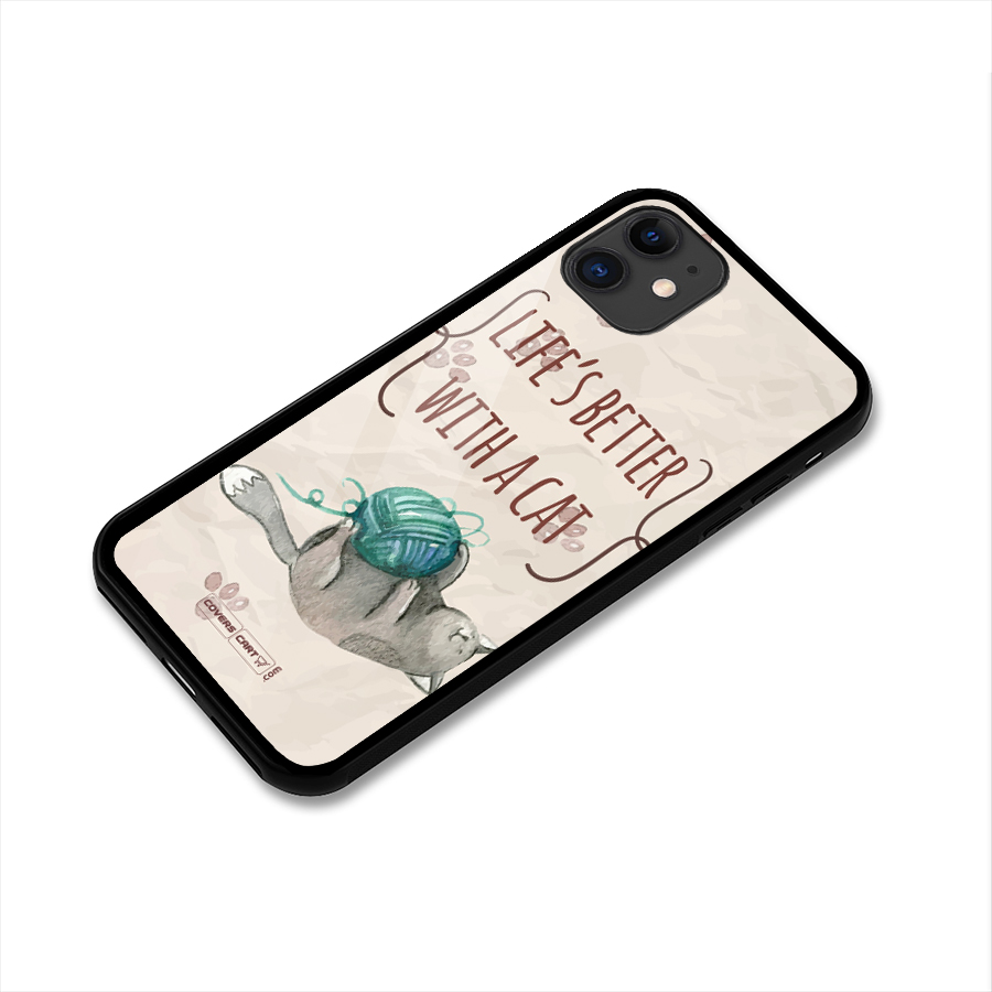 Cute Cat Glass Back Case for iPhone 11
