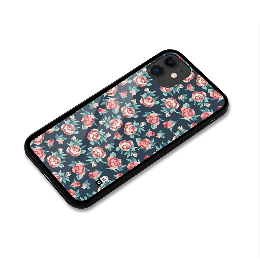 Floral Navy Bloom Glass Back Case for iPhone 11