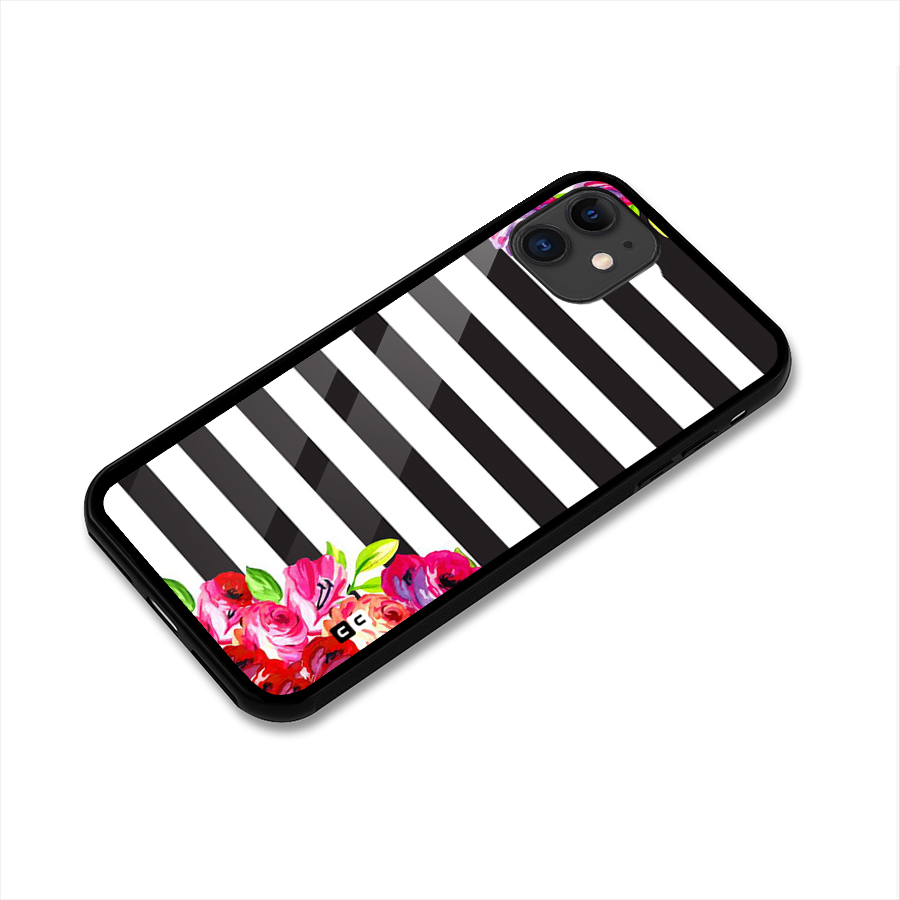 Floral Stripes Glass Back Case for iPhone 11