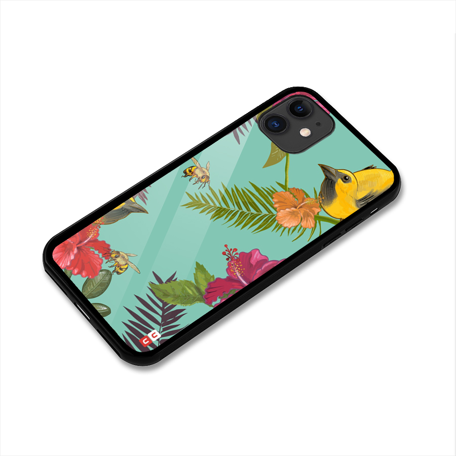 Flower Bird and Bee Glass Back Case for iPhone 11