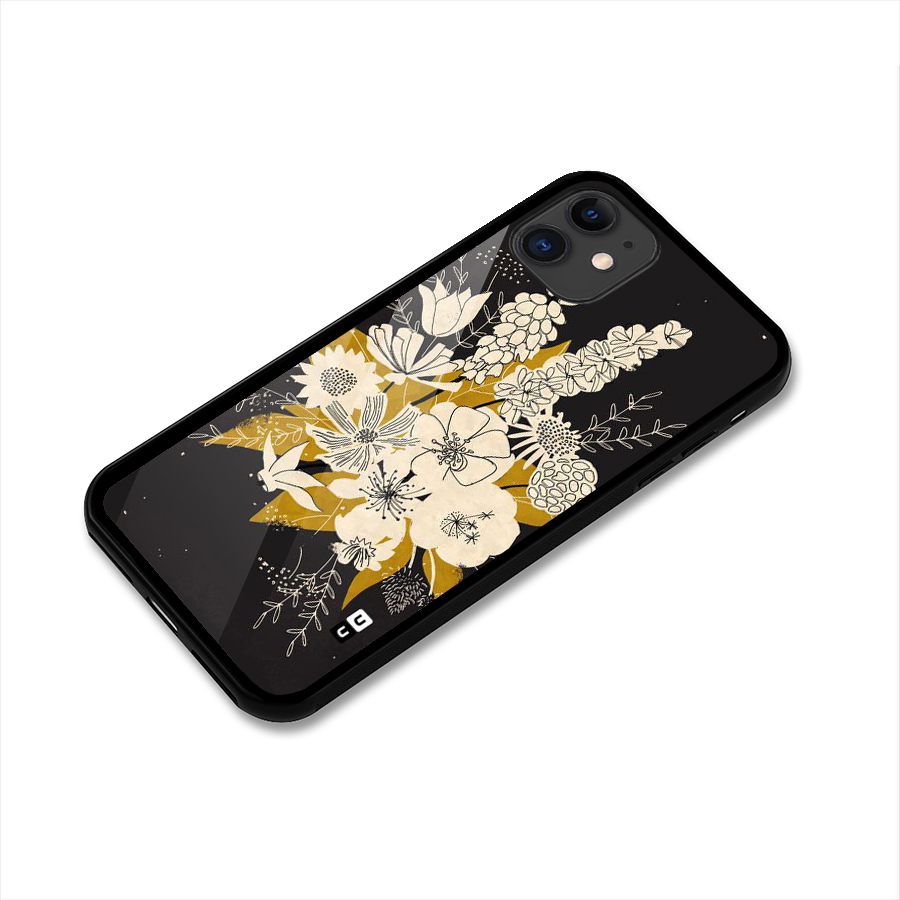 Flower Drawing Glass Back Case for iPhone 11