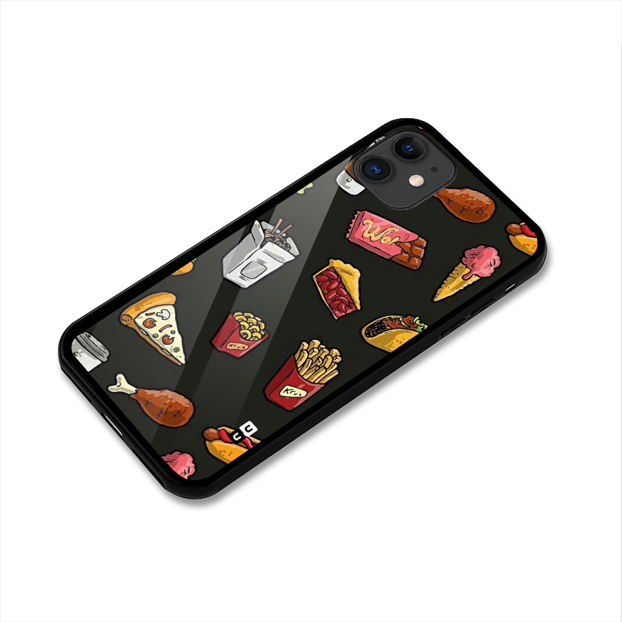 Foodie Pattern Glass Back Case for iPhone 11