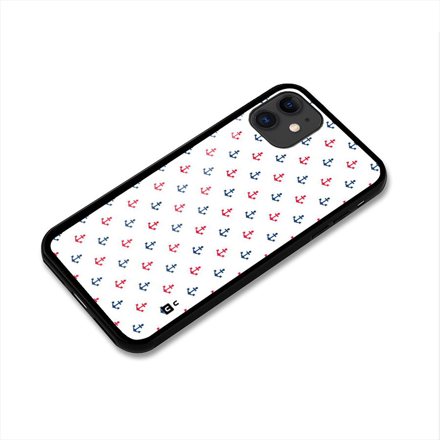 Minimal Anchor Pattern Glass Back Case for iPhone 11