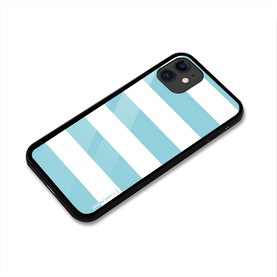 Pastel Blue White Stripes Glass Back Case for iPhone 11