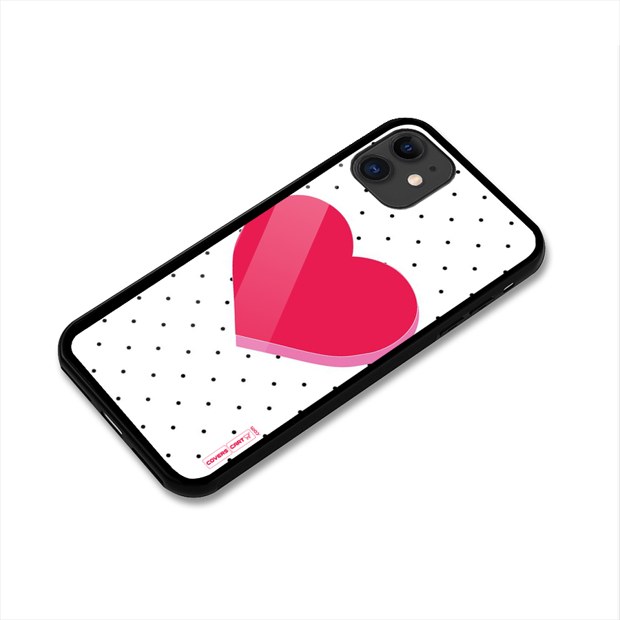 Pink Polka Heart Glass Back Case for iPhone 11