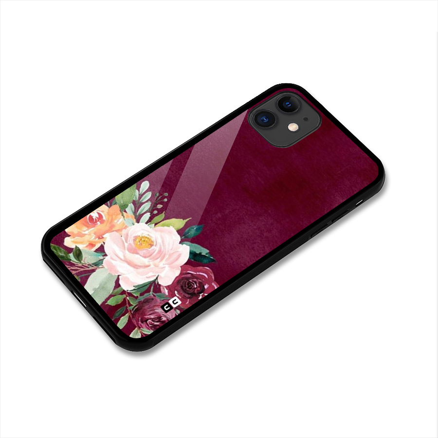 Plum Floral Design Glass Back Case for iPhone 11
