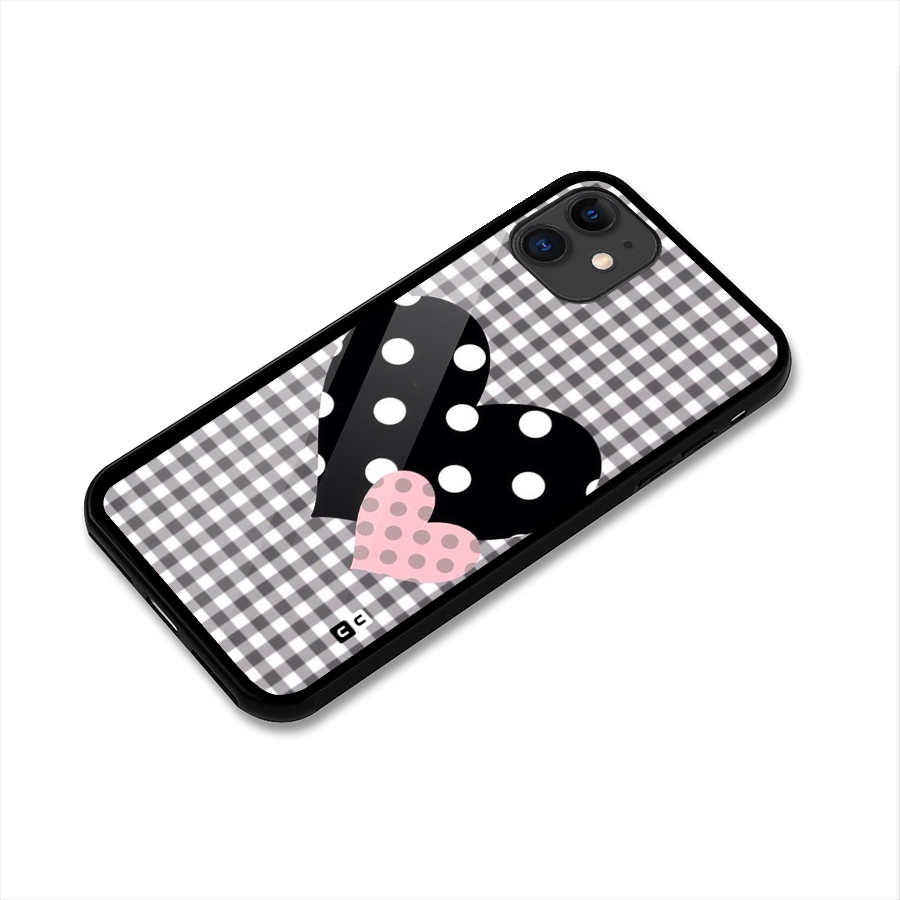 Polka Check Hearts Glass Back Case for iPhone 11