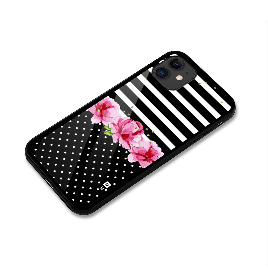 Polka Floral Stripes Glass Back Case for iPhone 11