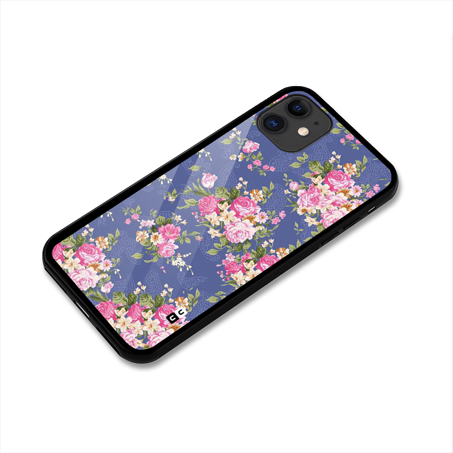 Purple Pink Floral Glass Back Case for iPhone 11