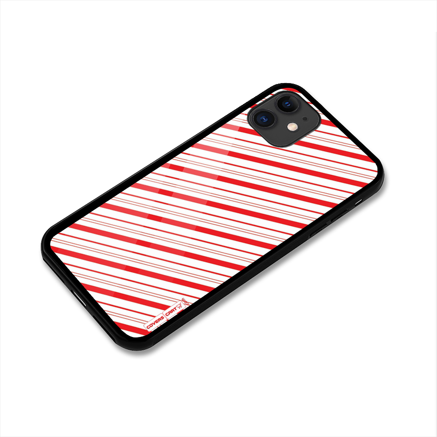 Red And White Diagonal Stripes Glass Back Case for iPhone 11