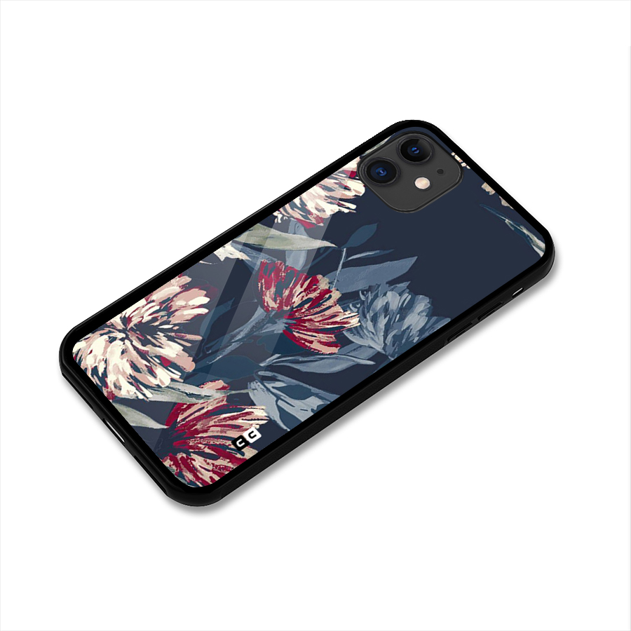 Red Rugged Floral Pattern Glass Back Case for iPhone 11