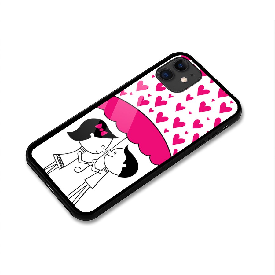 Romantic Couples with Hearts Glass Back Case for iPhone 11