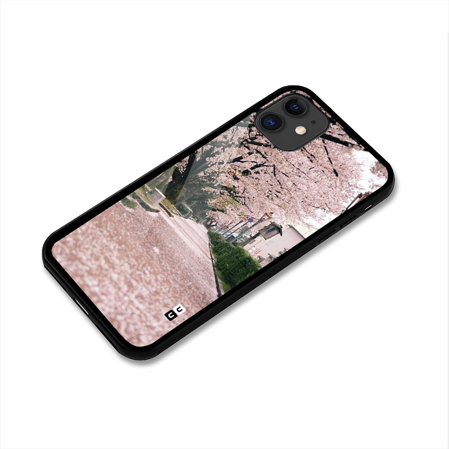Street In Pink Flowers Glass Back Case for iPhone 11