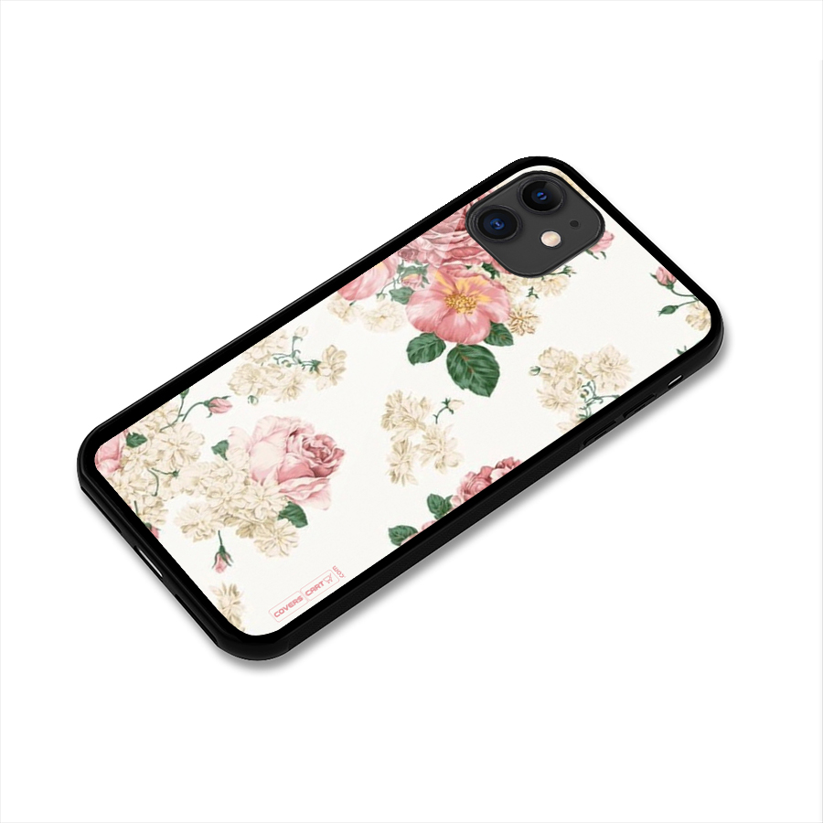 Vintage Floral Pattern Glass Back Case for iPhone 11
