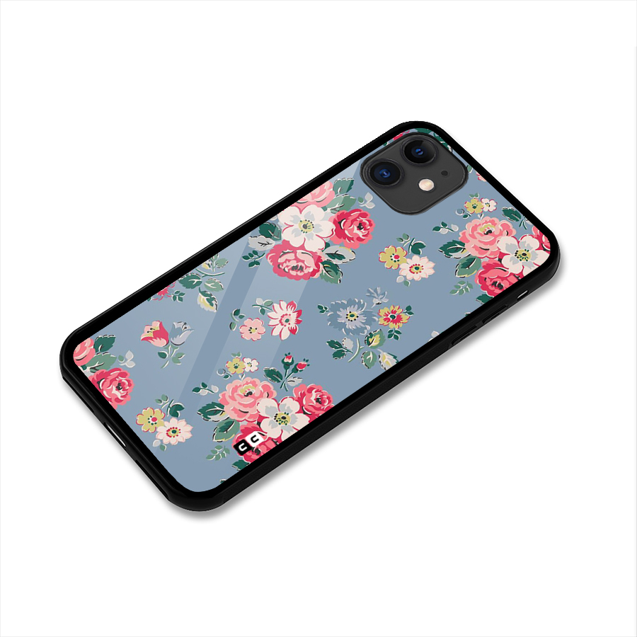 Vintage Flower Pattern Glass Back Case for iPhone 11