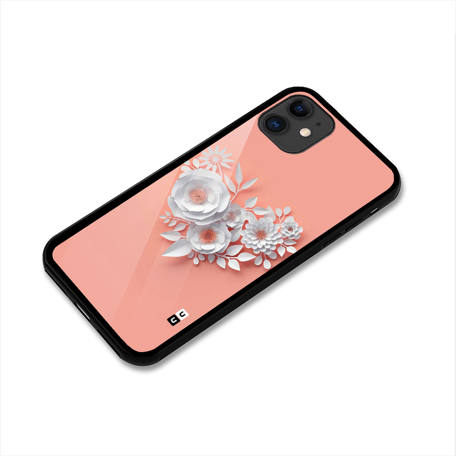 White Paper Flower Glass Back Case for iPhone 11