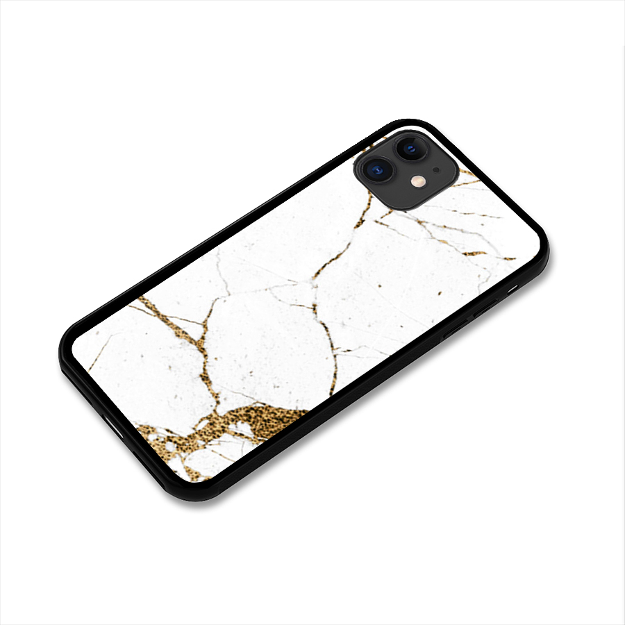 White and Gold Design Glass Back Case for iPhone 11