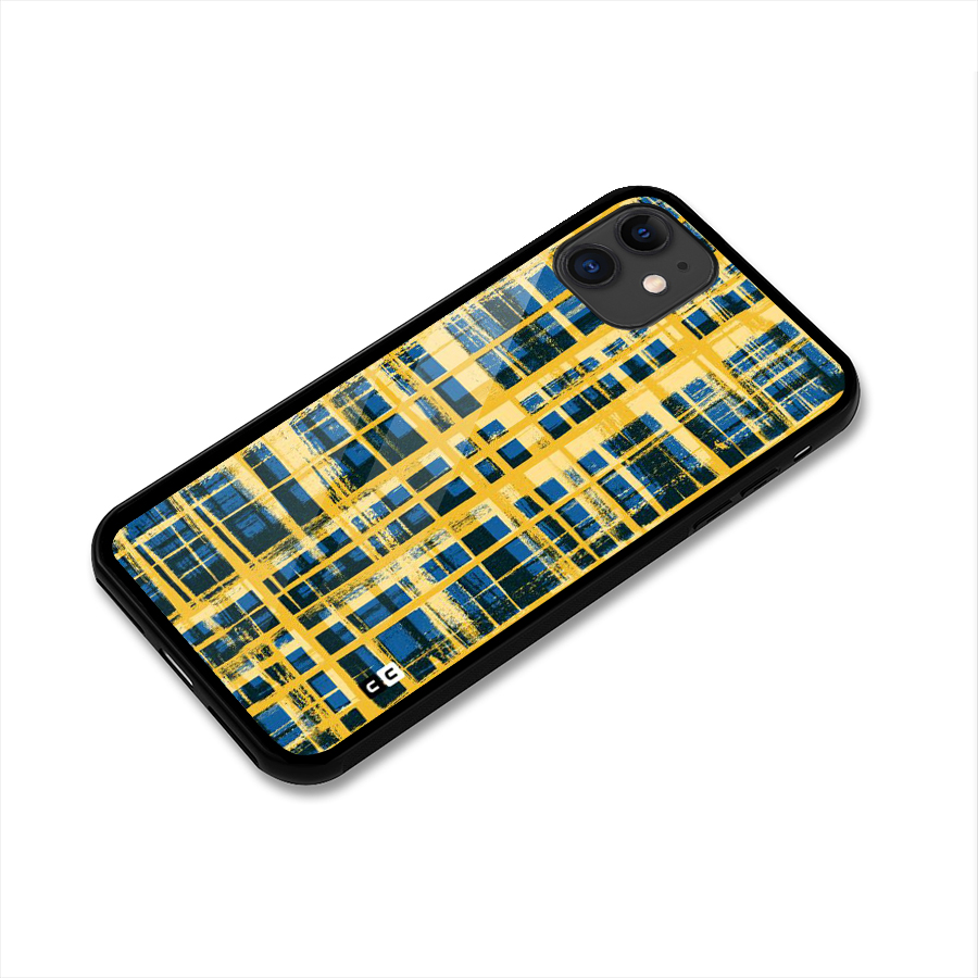 Yellow Rugged Check Design Glass Back Case for iPhone 11