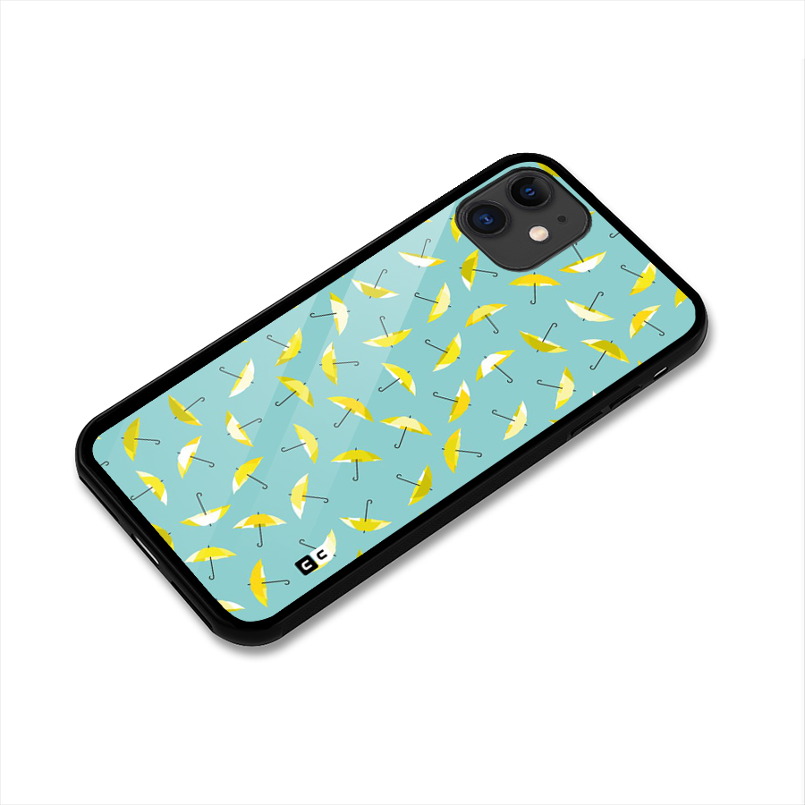 Yellow Umbrella Pattern Glass Back Case for iPhone 11