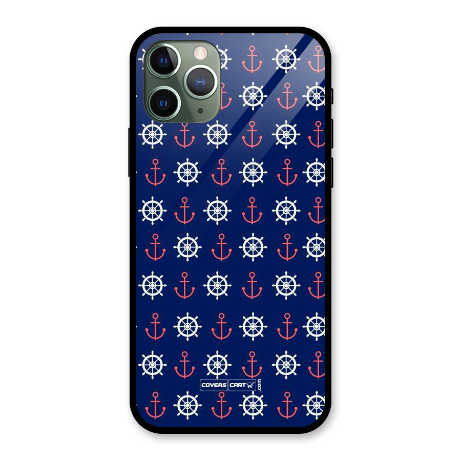 Anchor Pattern Blue Glass Back Case for iPhone 11 Pro
