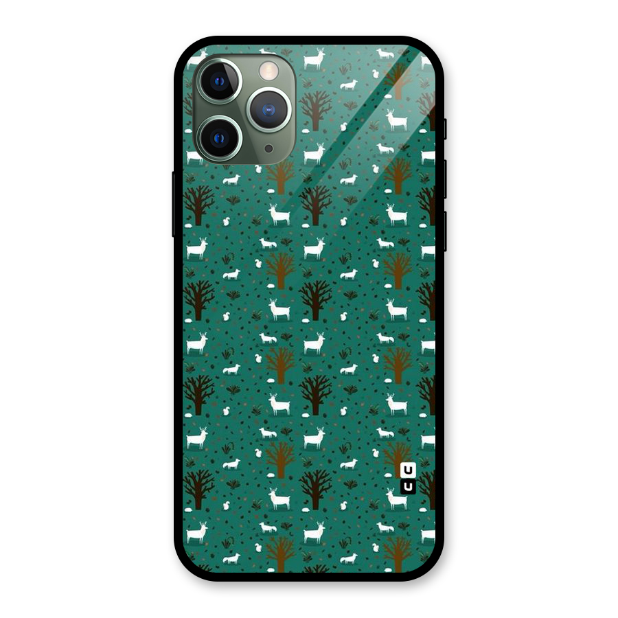 Animal Grass Pattern Glass Back Case for iPhone 11 Pro