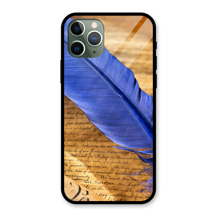 Beautiful Blue Feather Glass Back Case for iPhone 11 Pro