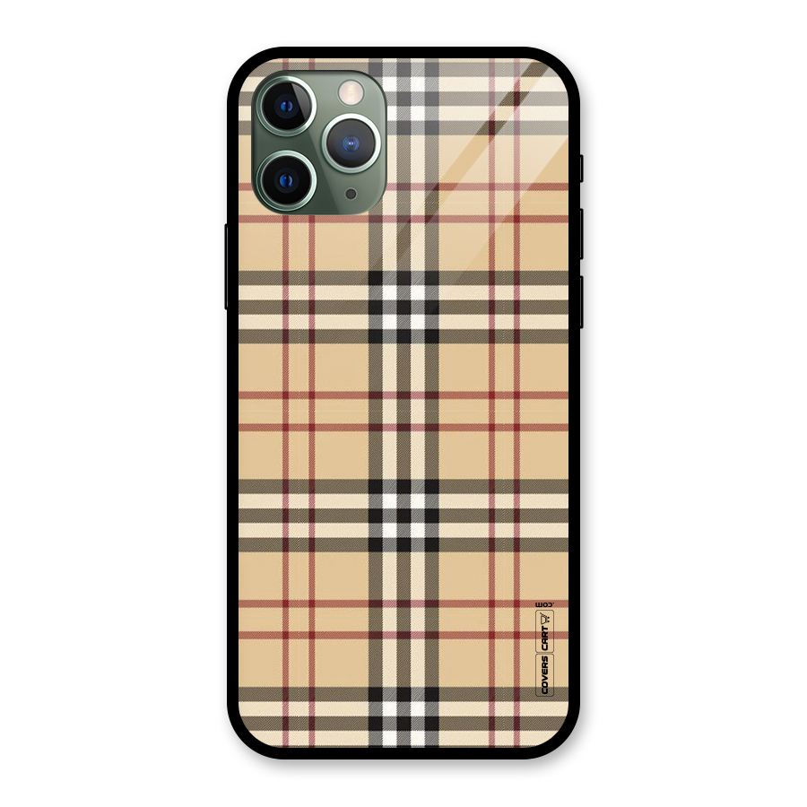 Beige Check Glass Back Case for iPhone 11 Pro