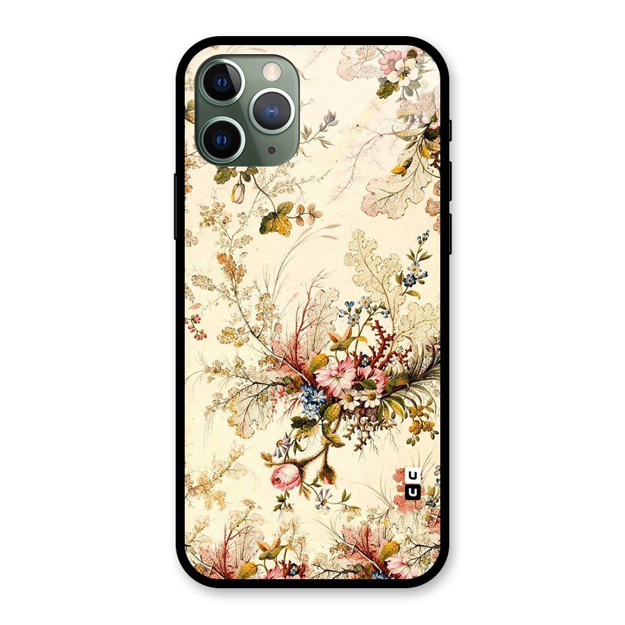 Beige Floral Glass Back Case for iPhone 11 Pro