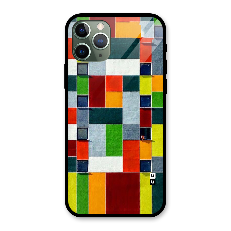 Block Color Design Glass Back Case for iPhone 11 Pro