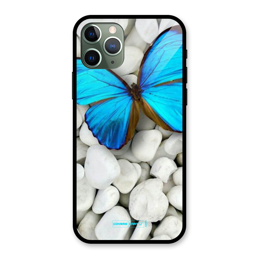 Blue Butterfly Glass Back Case for iPhone 11 Pro