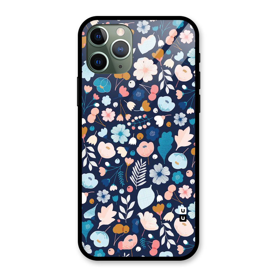 Blue Floral Glass Back Case for iPhone 11 Pro