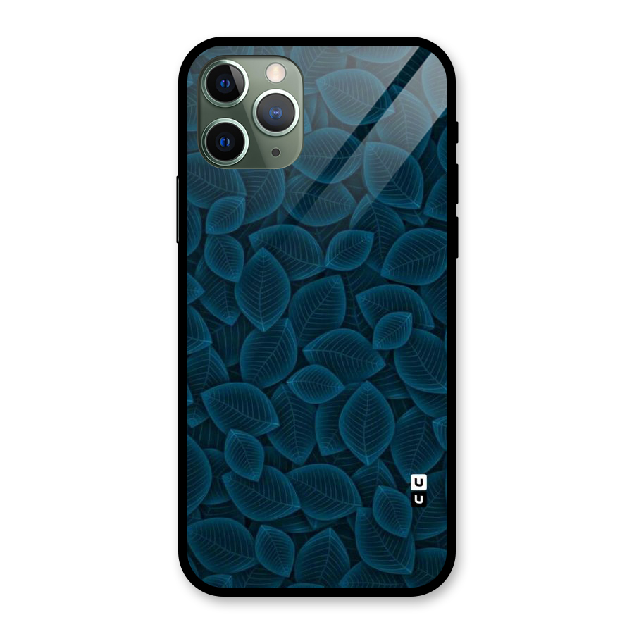 Blue Thin Leaves Glass Back Case for iPhone 11 Pro