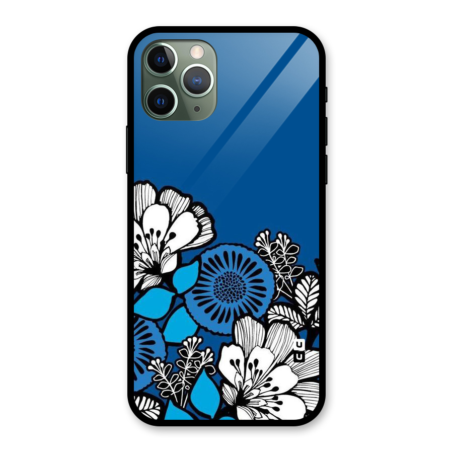 Blue White Flowers Glass Back Case for iPhone 11 Pro