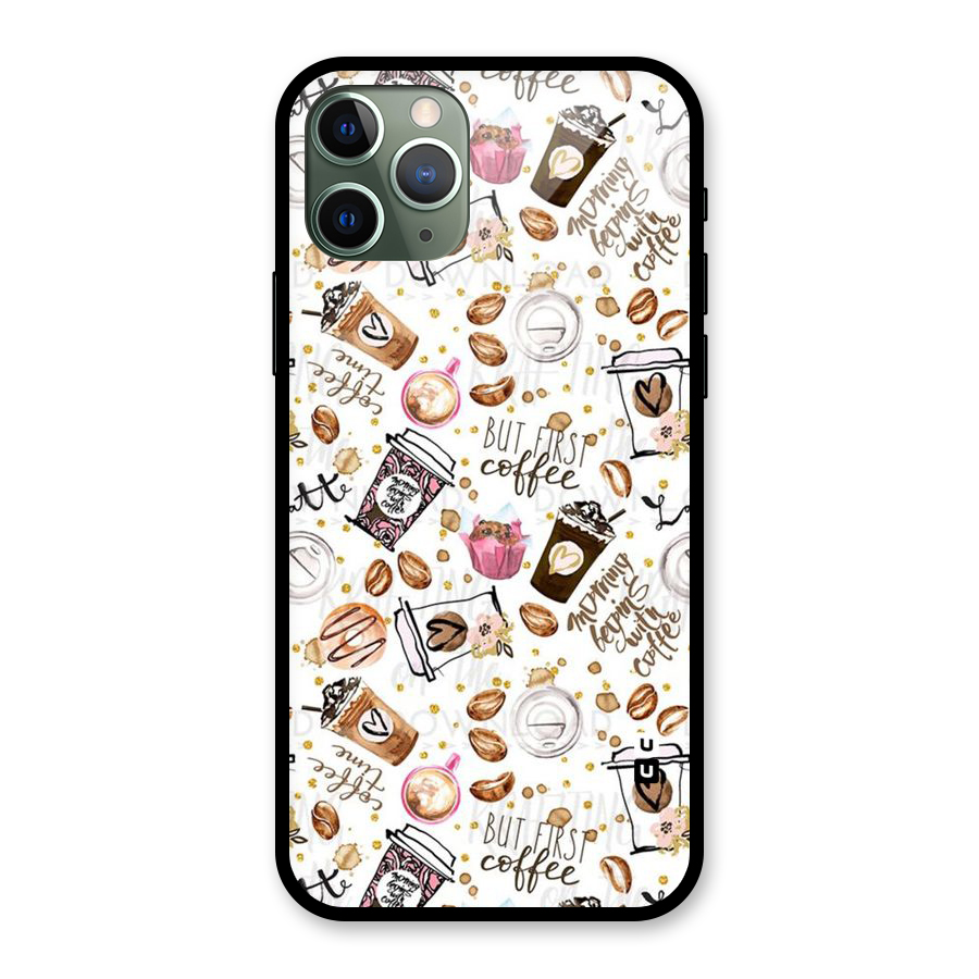 Coffee Pattern Glass Back Case for iPhone 11 Pro