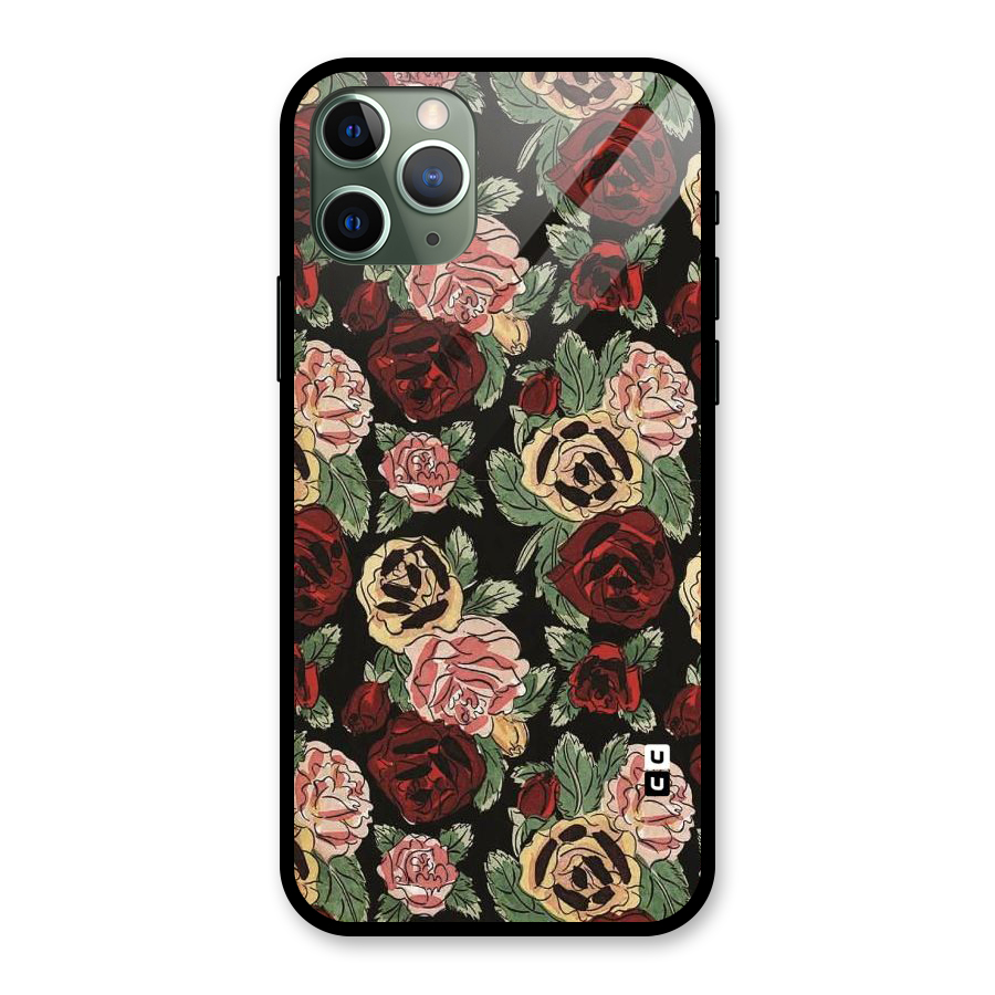 Dark Pastel Flowers Glass Back Case for iPhone 11 Pro