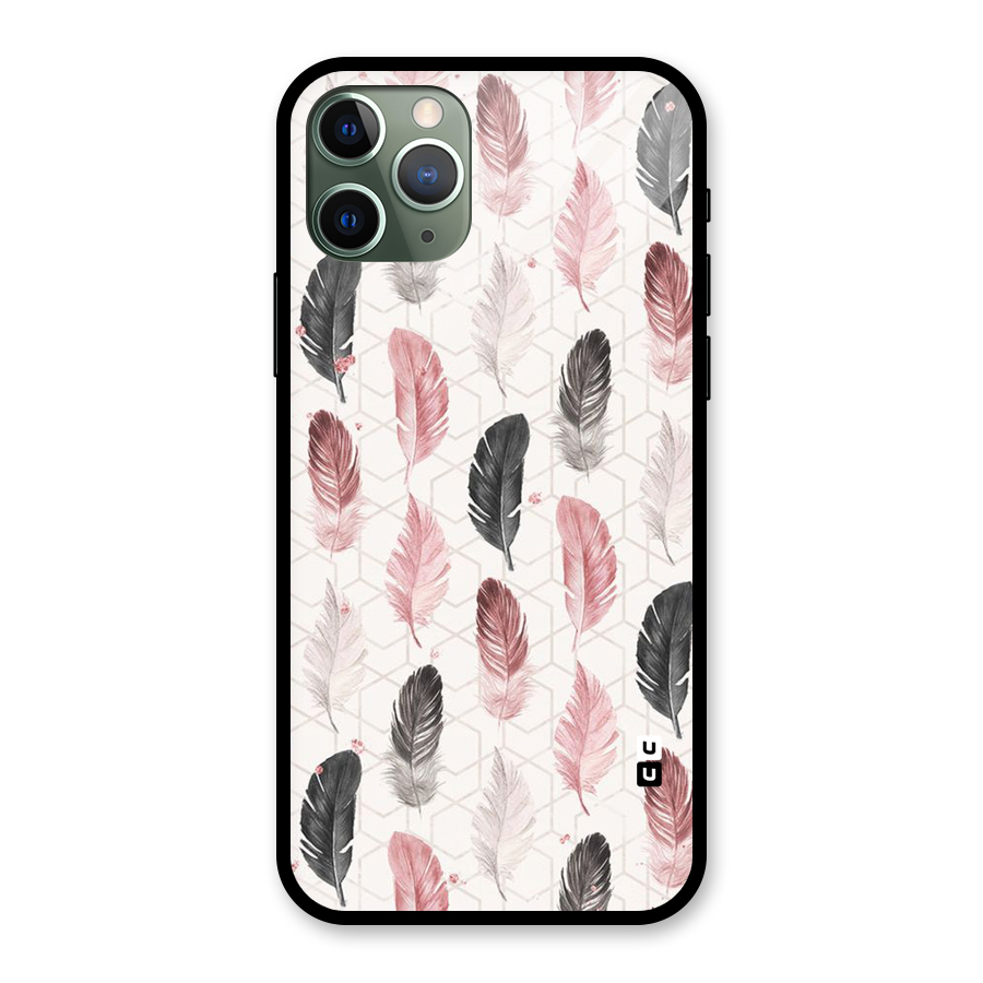 Feather Line Pattern Glass Back Case for iPhone 11 Pro