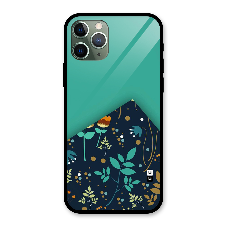 Floral Corner Glass Back Case for iPhone 11 Pro