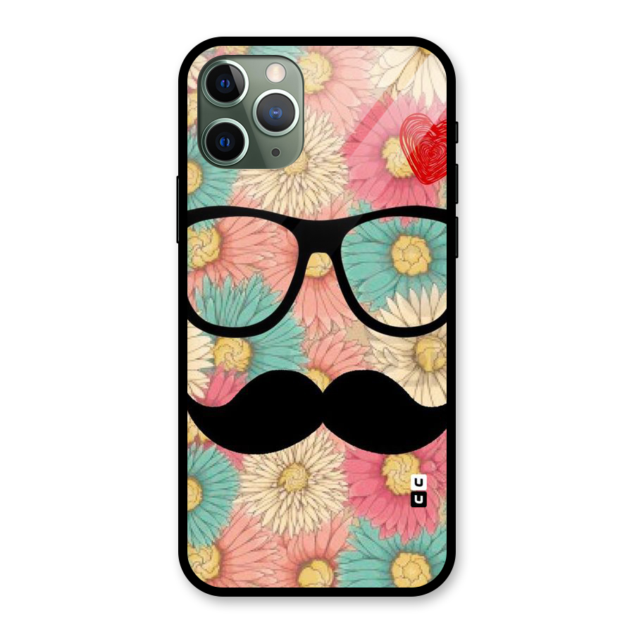 Floral Moustache Glass Back Case for iPhone 11 Pro