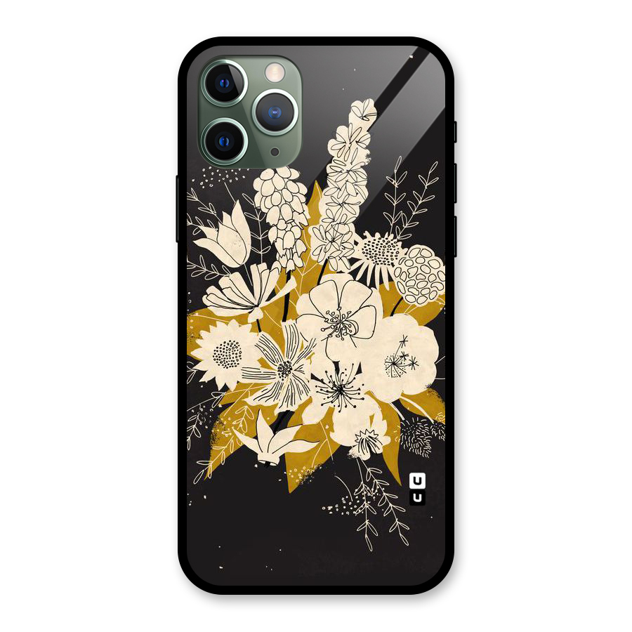 Flower Drawing Glass Back Case for iPhone 11 Pro