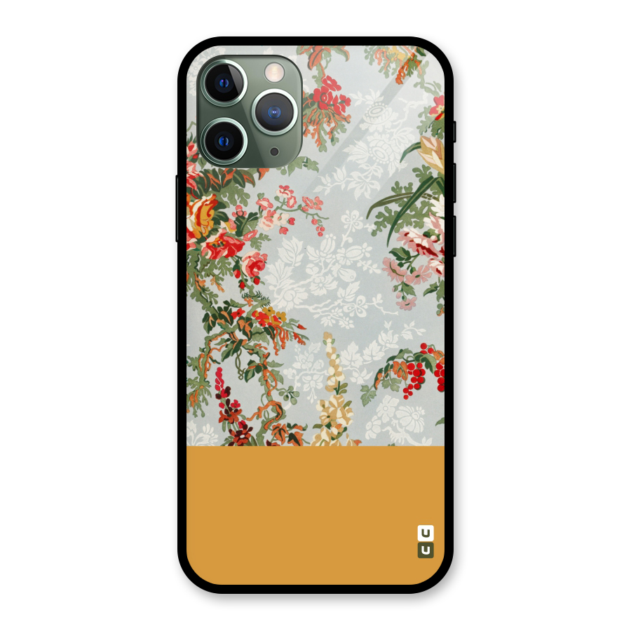 Golden Stripe on Floral Glass Back Case for iPhone 11 Pro