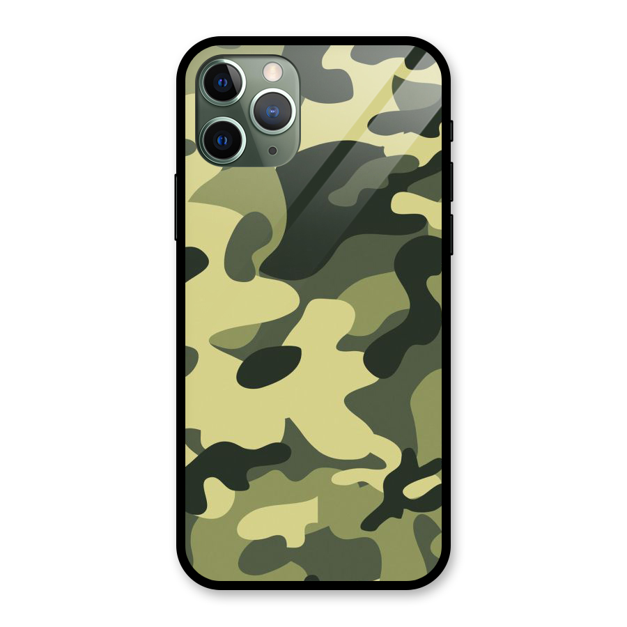 Green Military Pattern Glass Back Case for iPhone 11 Pro